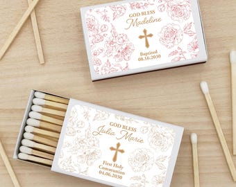 First Communion Match Box Favors, Chinoiserie Baptismal Matchboxes, Toile Confirmation Favors - Set of 50