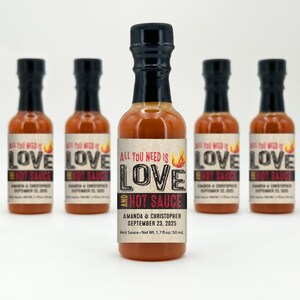 Hot Sauce Wedding Favors, Hot Sauce Gifts, Wedding Favors, Mini Hot Sauce, All You Need is Love, 1.7 ounce bottles of hot sauce