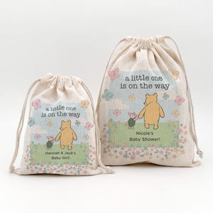 Winnie the Pooh Baby Shower Bag, Custom Mini Drawstring Tote Bag, Baby Shower Favor for Guests, Custom Printed Favor Bag, Pooh Themed Shower