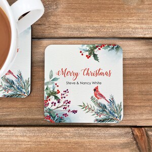 Traditional Christmas Coasters, Christmas Cardinal, Coaster Set, Christmas Decor, Christmas Gift, Christmas Dinner, Festive Holiday Coasters