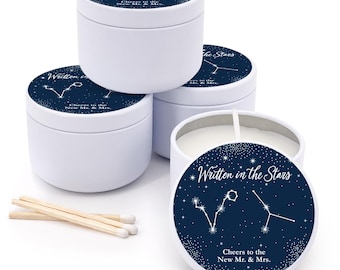 Wedding Candle Favors, Custom 2 oz Mini Lavender Candles, Wedding and Bridal Shower Keepsakes, Bulk Wedding Favors, Written in the Stars