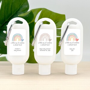 Sunscreen Baby Shower Favors with Carabiner, Rainbow Themed Baby Shower, Gender Reveal Party, Baby Shower Game Gifts  - Set of 12