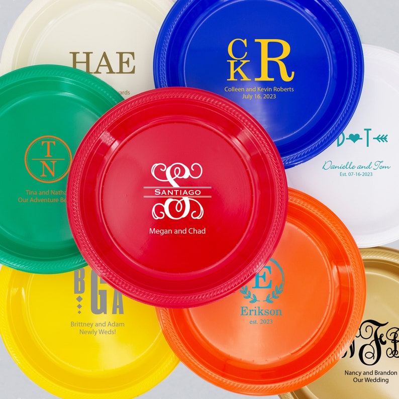 Personalized Monogram Plastic Plates Personalized Party Etsy