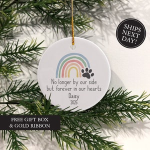 Dog Memorial Ornament, Personalized Dog Ornament, Rainbow Bridge Pet Ornament, Forever in our Hearts, Keepsake Memorial Ornament for Pets