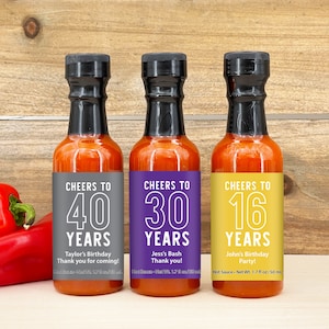 Birthday Party Favor Hot Sauce, Cheers to 50 Years, Birthday Favors, Personalized Hot Sauce, Milestone Birthday Celebration, 1.7 oz bottle