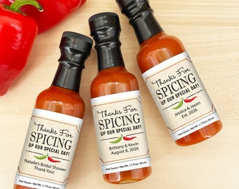 Hot Sauce Wedding Favors, Hot Sauce Gift, Wedding Favors, Mini Hot Sauce, Custom Hot Sauce, Thanks for Spicing Up Our Special Day, 1.7 ounce