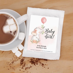 Baby Elephant Cocoa Baby Shower Favors, Personalized Cocoa Favors, Girl Baby Shower, Cocoa Favor - Set of 24