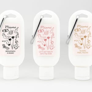 Miami Bachelorette Favors, Bachelorette Gift, Bachelorette Party, Sunscreen with Carabiner, Beaches & Bikinis, Let's Get Nauti - Set of 12