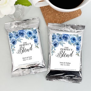 The Perfect Blend Wedding Favor Coffee, Blue Floral Wedding, Personalized Coffee Favors, Bridal Shower Favors - Set of 30
