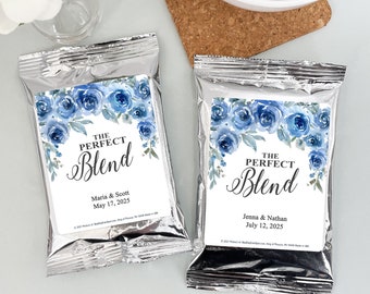 The Perfect Blend Wedding Favor Coffee, Blue Floral Wedding, Personalized Coffee Favors, Bridal Shower Favors - Set of 30