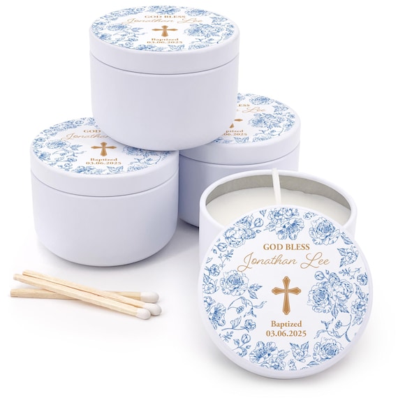 Baptism Candle Favors, Custom 2 oz Mini Lavender Candles, First Holy Communion, Confirmation, and Christening Favors