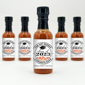 Hot Sauce Graduation Favors, Hot Sauce Gift, Mini Hot Sauce, Custom Hot Sauce, One Degree Hotter, One Hot Graduate, 1.7 oz bottle of sauce