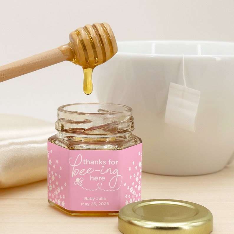 Honey Baby Shower Favors, Mini Honey Jar Favors, Honey Party Favors, Bee Themed Baby Shower, Honey Bee Party Favors, New to the Hive image 1