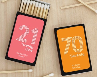 Personalized Birthday Matchboxes, Milestone Celebration Favors (Set of 50)