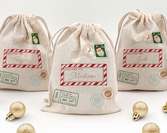 Personalized Mini Santa Sack, Drawstring Christmas Goodie Bag, Special Delivery, Do Not Open Until December 25th, XMas Gift