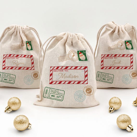 Personalized Mini Santa Sack, Drawstring Christmas Goodie Bag, Special Delivery, Do Not Open Until December 25th, XMas Gift