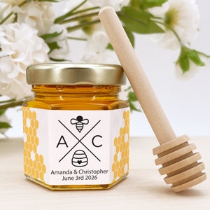 Honey Wedding Favors, Bee Themed Bridal Shower, Honey Bridal Shower Favors, Honey Favors, Mini Honey Jar Favors, Monogram Wedding Favors