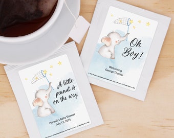 Baby Shower Tea Favor, Baby Boy, Elephant Baby Shower Favor, A Little Peanut is on the Way, Tea Favors, Personalized Favor - Set of 30