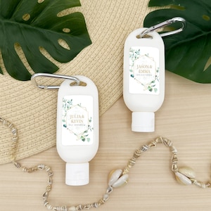 Mini Sunscreen Favor with Carabiner, Geometric Wedding, Greenery Wedding, Bachelorette Party Favor, Bridal Shower, Summer Favors - Set of 12