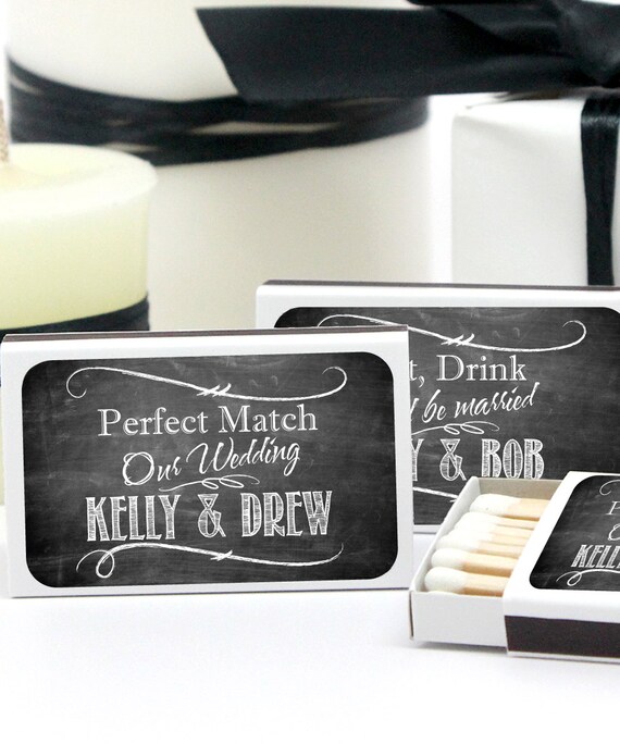 Wedding Favor Matches Chalkboard Personalized Matchboxes the Etsy
