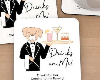Personalized Coasters, Puppy Dog Wedding Coaster, Wedding Favors, Table Setting Decor, Bridal Shower Favors, Coaster Birthday Favors