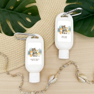 Baby Shower Favor Sunscreen, Woodland Animal Favors, Sunscreen Favors with Carabiner, First Birthday Party Favor- Set of 12
