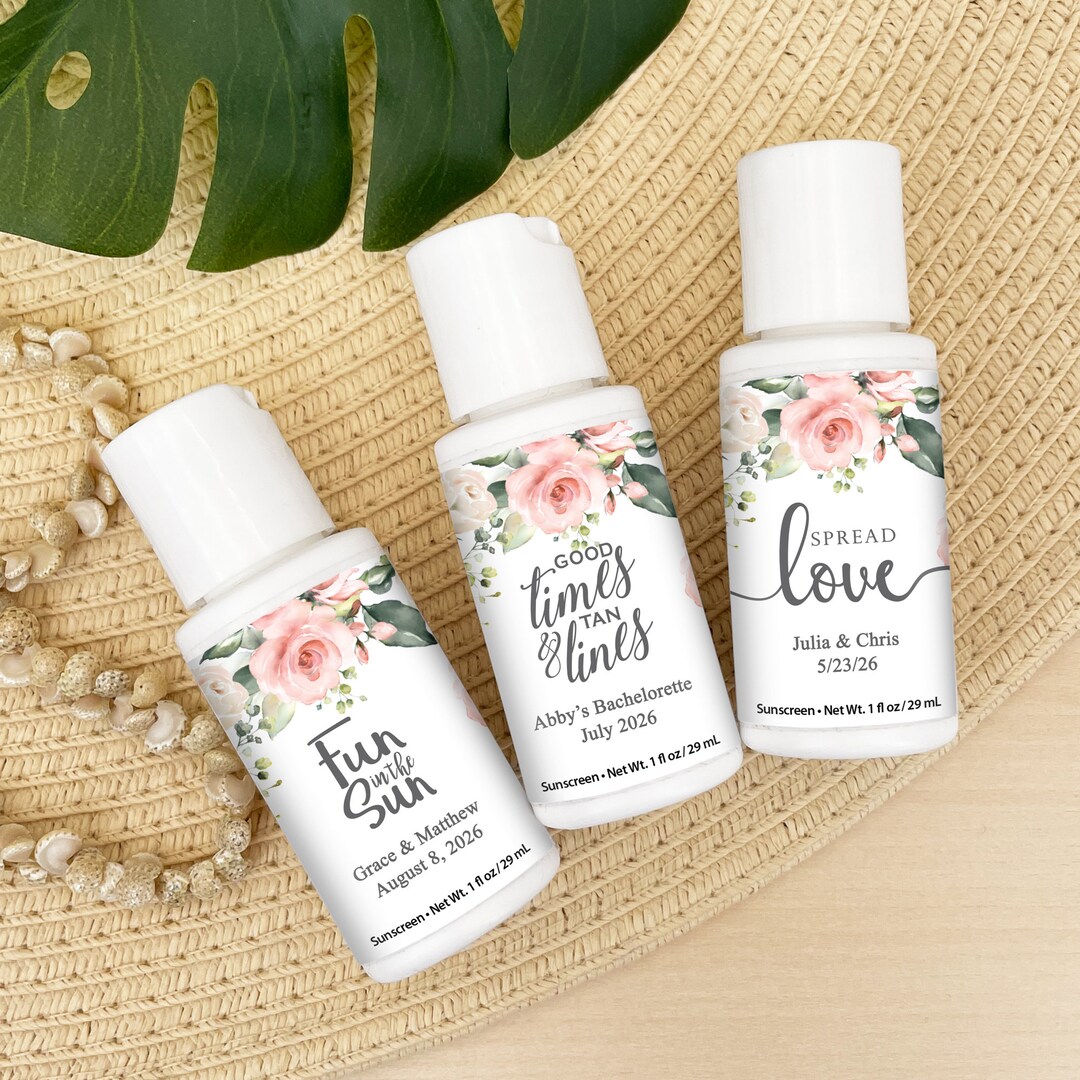 Mini Sunscreen Favor, Personalized Wedding Favors, Bachelorette Party