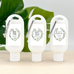 Wedding Favor Sunscreen, Garden Wedding, Greenery Wedding, Botanical Wedding, Sunscreen Favors with Carabiner, Fun in the Sun - Set of 12