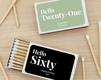 Personalized Birthday Matchboxes, Milestone Celebration Favors, Set of 50