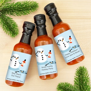 Cute Snowman Favors, Hot Sauce Christmas Gift, Mini Hot Sauce Gift, Funny Christmas Favors, Christmas Party Idea, Holiday Favors for Guests