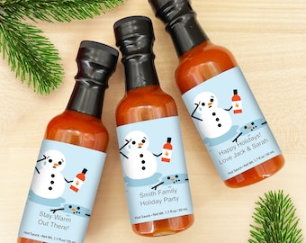 Cute Snowman Favors, Hot Sauce Christmas Gift, Mini Hot Sauce Gift, Funny Christmas Favors, Christmas Party Idea, Holiday Favors for Guests