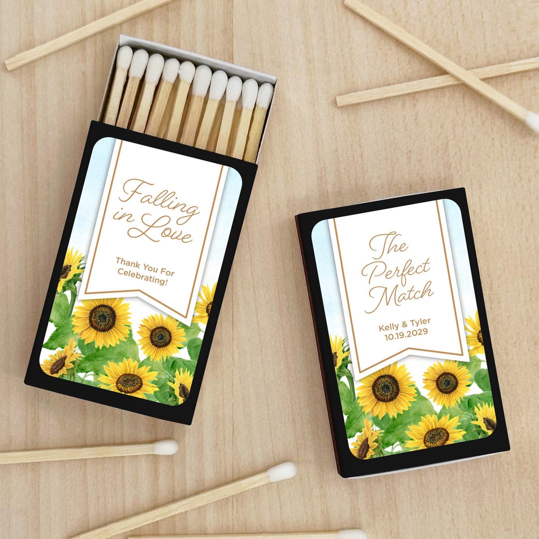 Falling Matches Falling in Love, the Perfect Match, Sunflower Wedding Favors ...