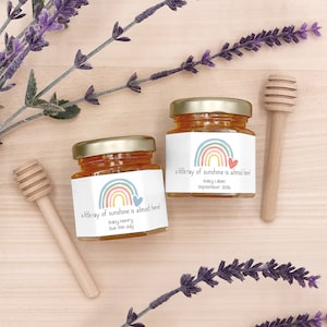Honey Baby Shower Favors, Honey Favors, Bee Themed Baby Shower, Mini Honey Jar Favors, Honey Party Favors, Rainbow Themed Baby Shower