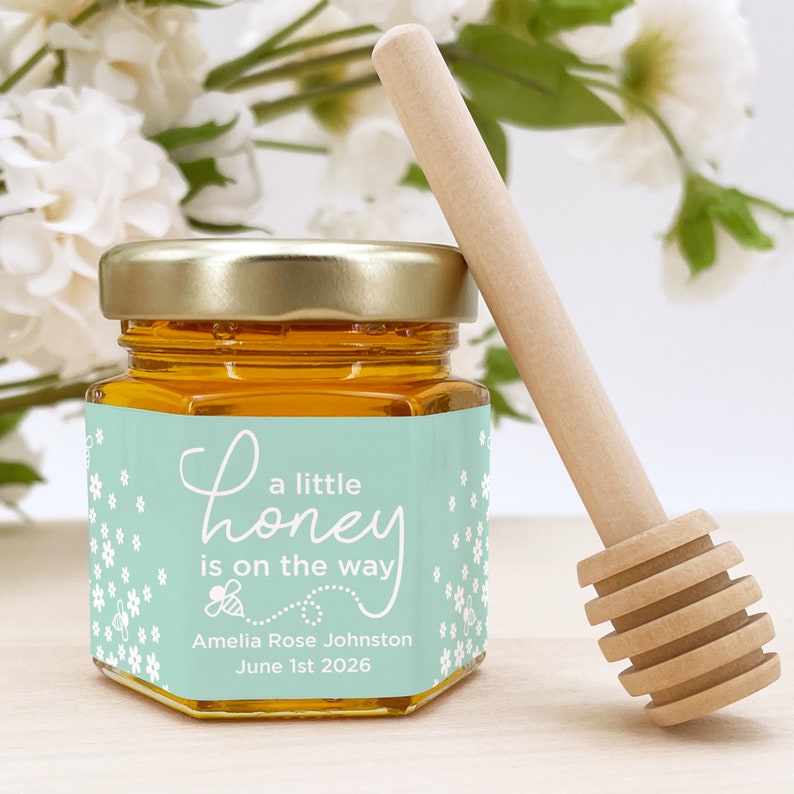 Honey Baby Shower Favors, Mini Honey Jar Favors, Honey Party Favors, Bee Themed Baby Shower, Honey Bee Party Favors, New to the Hive image 2