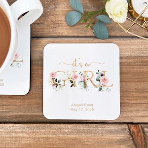 It&#39;s A Girl Baby Shower, Baby Shower Coaster Favors, Baby Shower Favors, Personalized Coasters for Baby Showers, Baby Announcement Gift