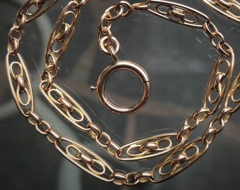 Art Deco 18K Gold Filled “Single Albert” Watch Chain Necklace: Antique Groom's Jewelry