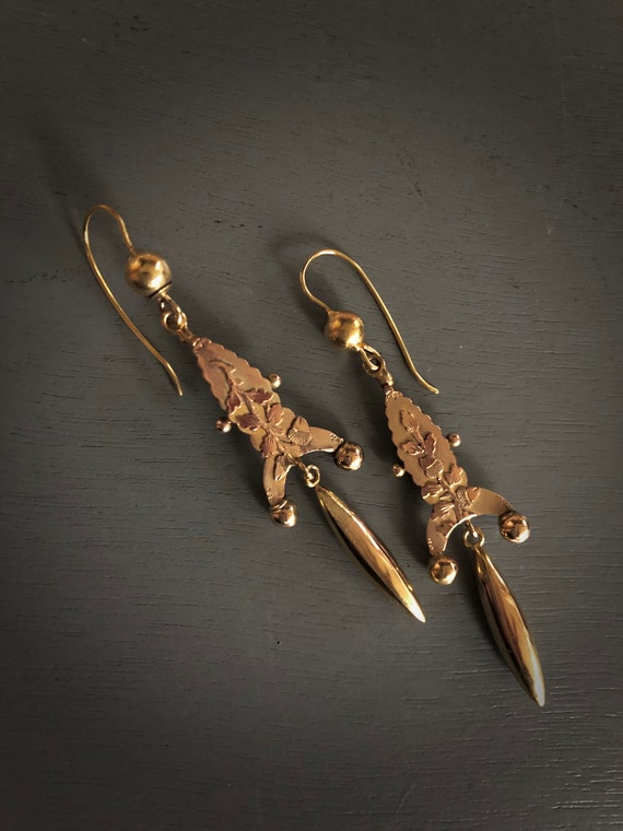 VICTORIAN 9K SOLID Gold 'Acorn & Oak Leaves' Arti… - image 5