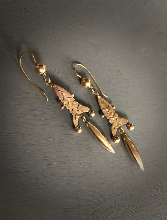 VICTORIAN 9K SOLID Gold 'Acorn & Oak Leaves' Arti… - image 1