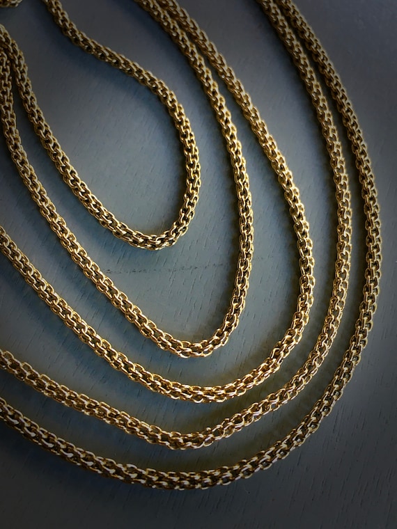 Antique 56 Solid 14K Yellow Gold Woven Muff Chain Dog Clip Victorian C. 1890 1910 Layering Chain Ooak