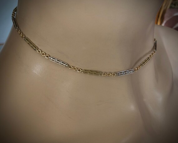 Art Deco 15 3/8" Bi-Metal WATCH CHAIN - NECKLACE … - image 2