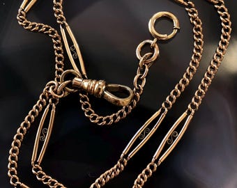 Art Deco 19 1/2" WATCH CHAIN - NECKLACE / Blush Gold Filled Curb & Decorative Station Links