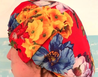 Red Shower Cap, Waterproof Shower Cap, Floral Silky Soft Digital Print, Floral Bath Cap, Hair Treatment Cap - FREE Gift Wrapped and UK Post