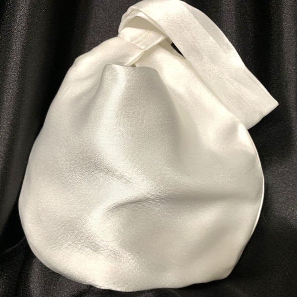 White Evening Wristlet, Japanese Knot Bag, Brides Bridesmaids Satin Wristlet, Ladies Evening Bag,  Satin Lined - FREE Gift Wrap and UK Post