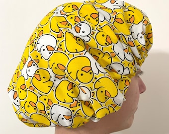 Duck Print Shower Cap, Rubber Ducky Cotton Bath Cap, Adult Waterproof Cap, Unisex Fun Gift, Colourful Bath Cap - FREE UK POST