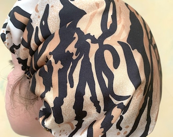 Tiger Print Satin Shower Cap: Waterproof Bath Hair Care Accessory