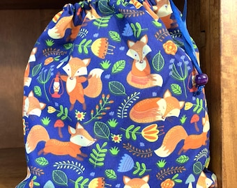 Large Drawstring Toiletry Bag: Fox Pattern Waterproof Wash Bag.