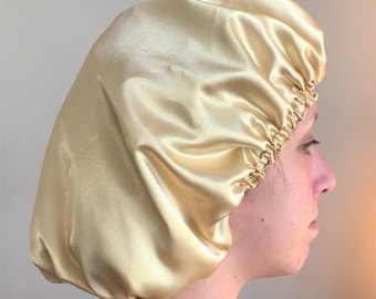 Gold Satin Shower Cap: Waterproof Bath & Hair Treatment Cap