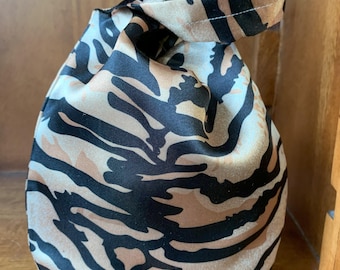 Animal Print Satin Japanese Knot Bag: Evening pouch, Tiger Print Wristlet