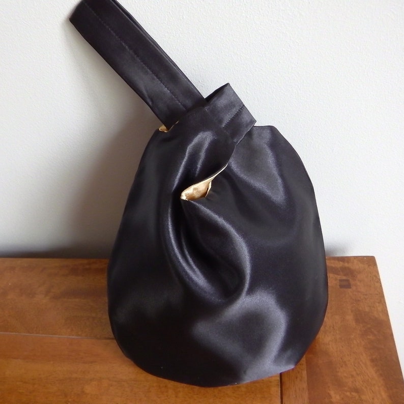 Black Evening Bag Japanese Knot Bag Black Satin Wristlet Etsy