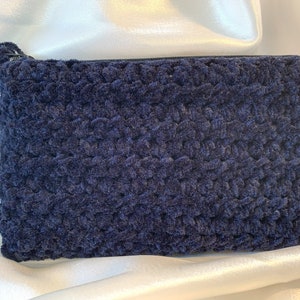Handmade Crochet Velvet Clutch Bag: Navy Blue Evening Purse